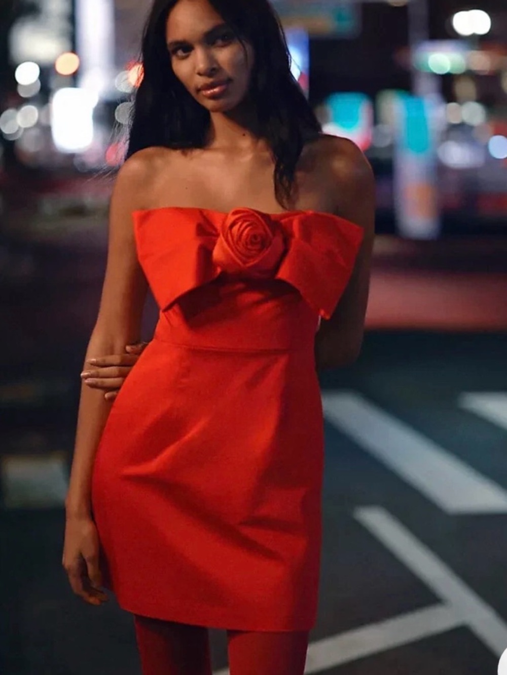 Anthropologie x Hutch 3D Rosette Strapless Pockets Mini Dress Size L Red